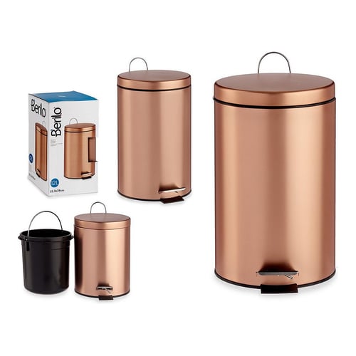 Avfallsbeholder med pedal Metall Kobber Plast 12 L (25 x 39,5 x 32 cm)_0