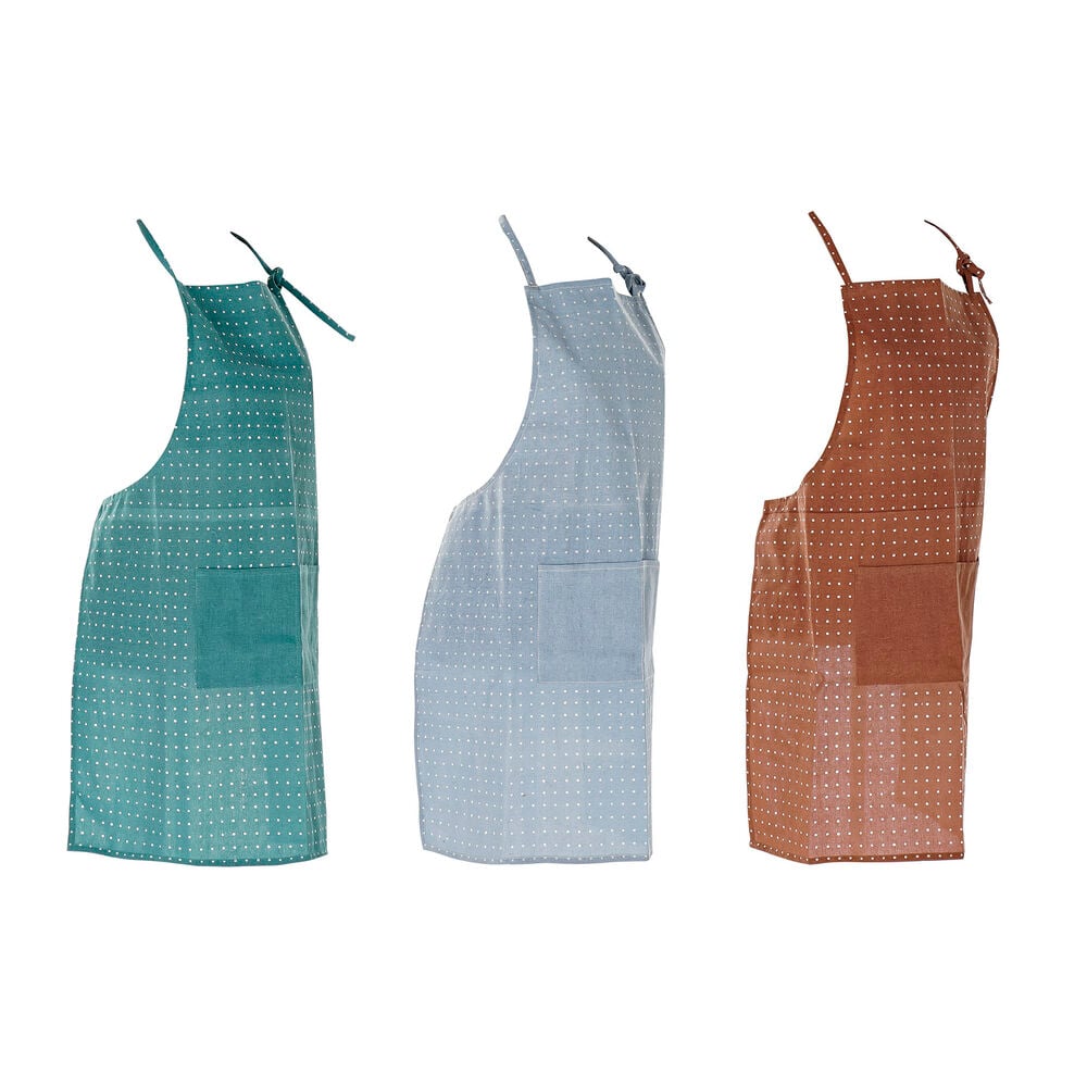 Apron with Pocket DKD Home Decor Brown Turquoise Polyester Cotton Green Sky blue (70 x 0.5 x 80 cm) (3 pcs)_5