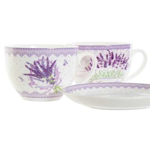 Kopp med assiett DKD Home Decor Lavendel (220 ml) (2 pcs)_2