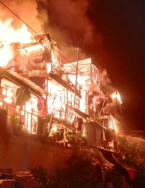 Homes burning at night