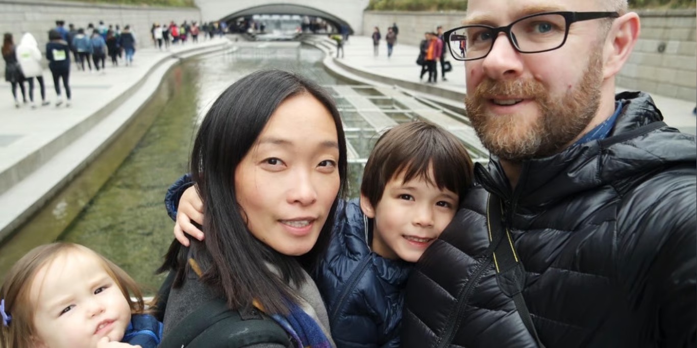 Family selfie on a city trip