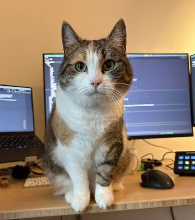 Family cat sitting on a desk