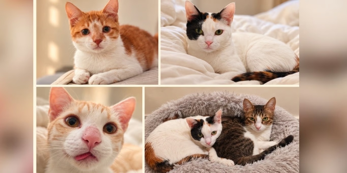 Rescued cats resting together