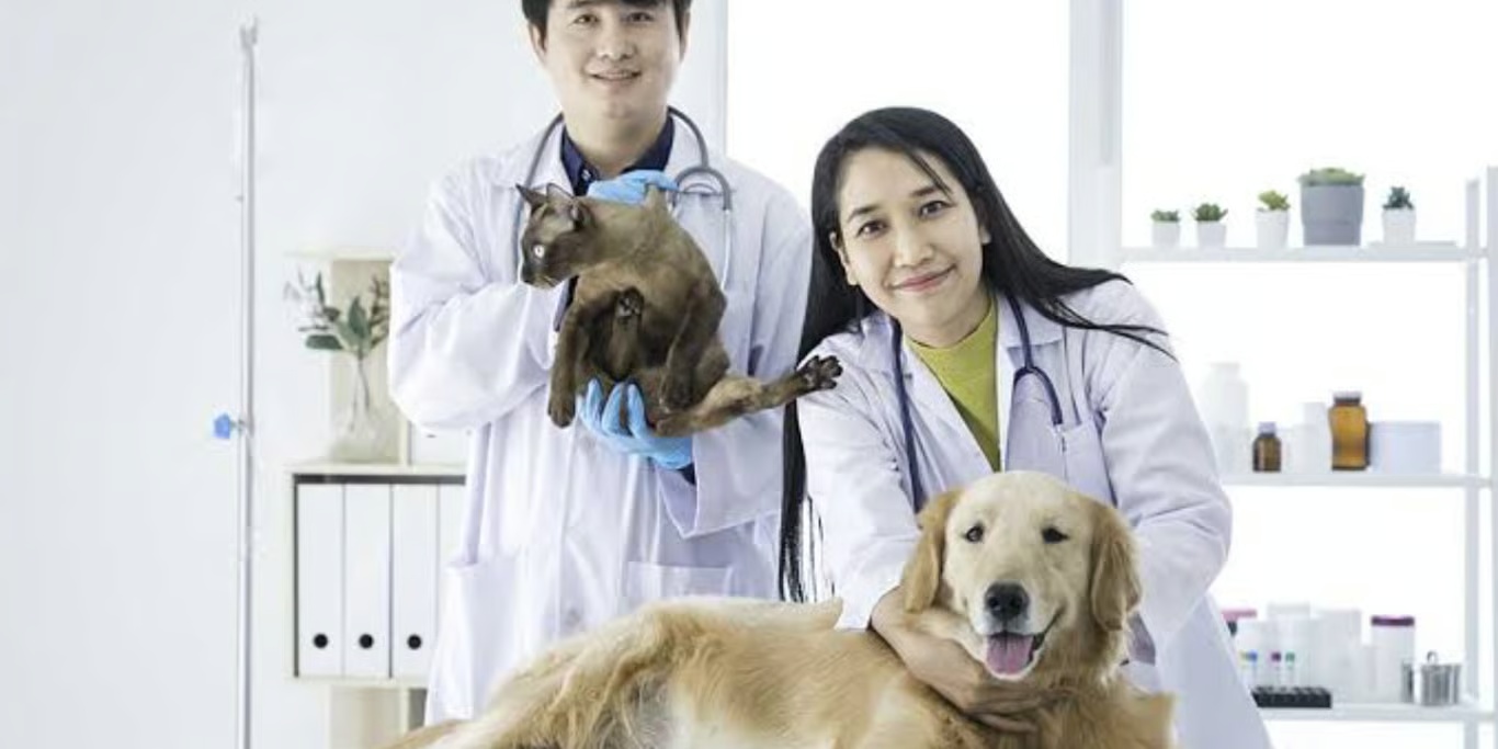 Vets caring for a cat and a dog