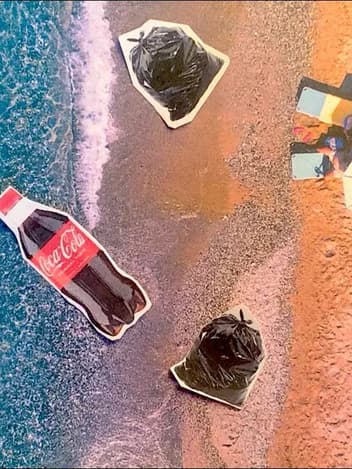Plastic waste collage on a beach