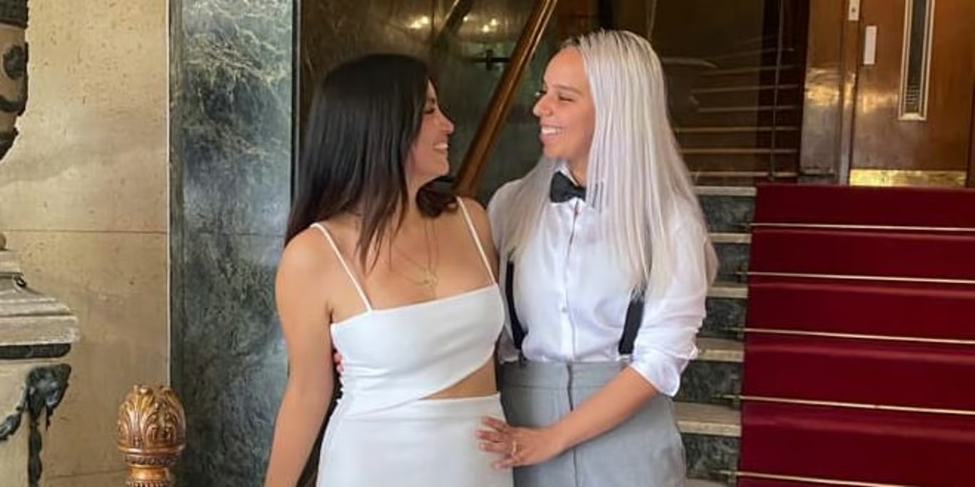 Two brides on their wedding day