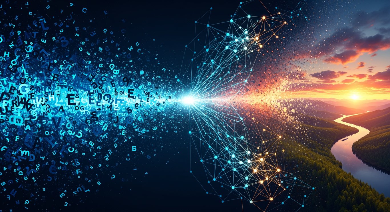 Visual representation of text being transformed into a detailed AI-generated image