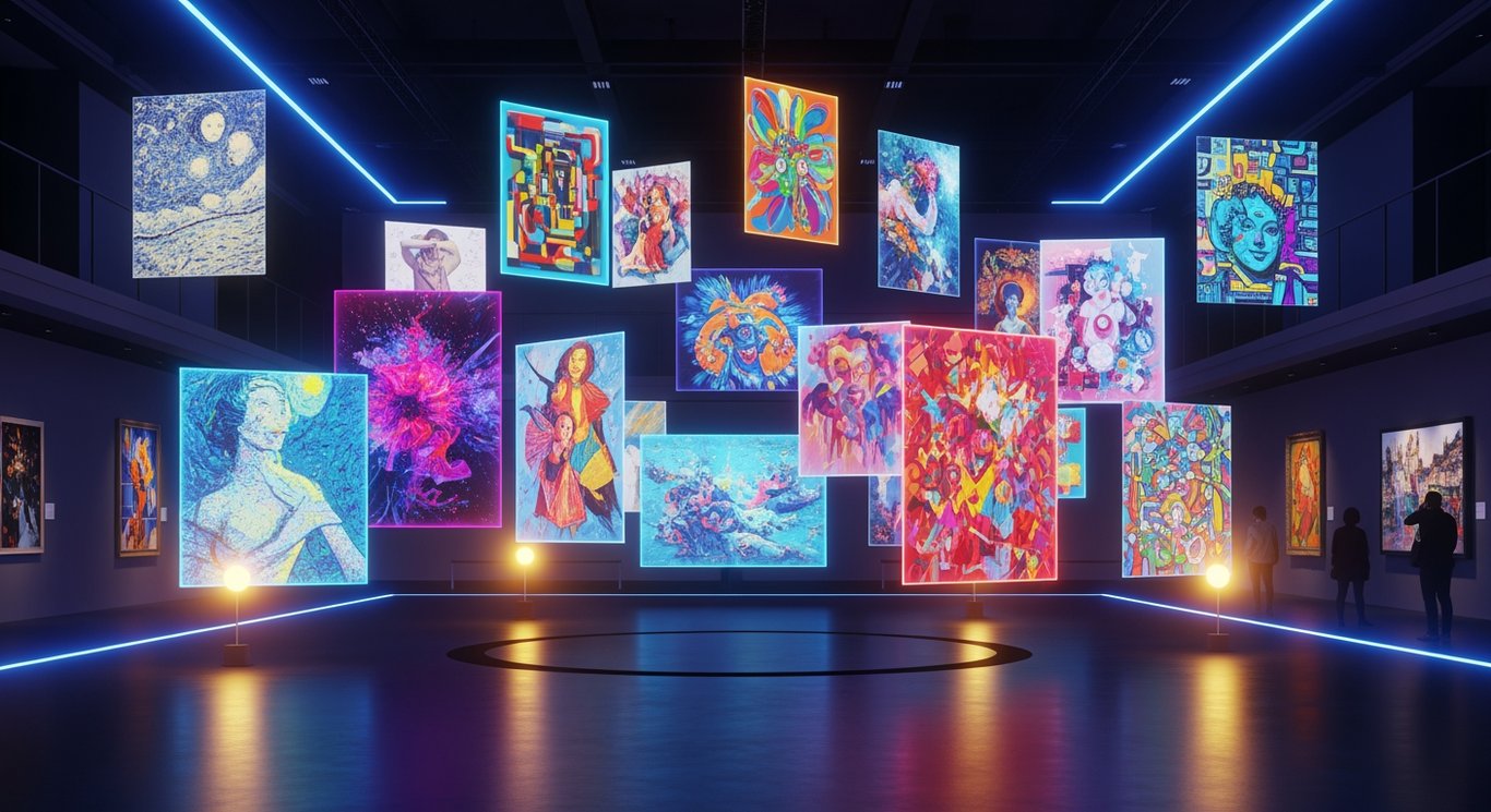 Gallery of diverse AI-generated art styles from photorealistic to abstract