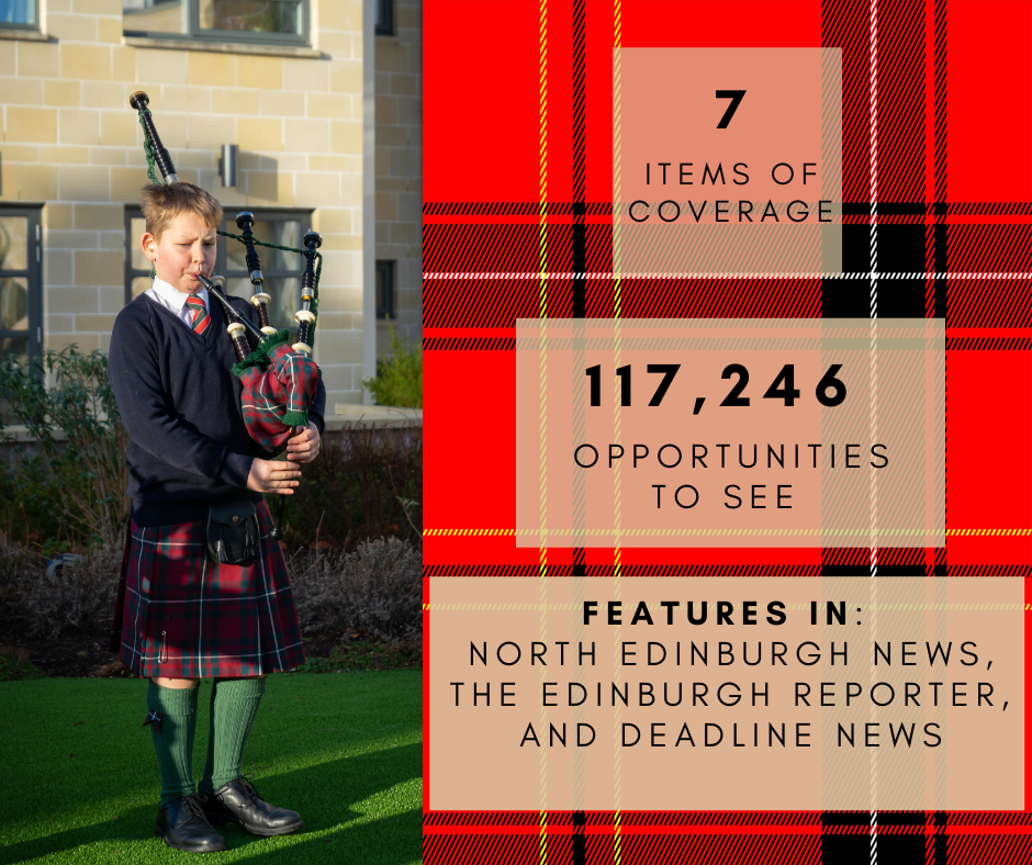 social care PR photography, school pipe band visits care home
