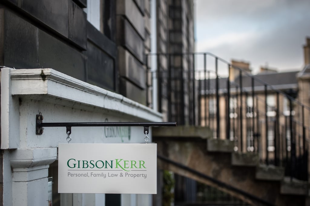 PR agency Scotland Photography shows law firm Gibson Kerr's door sign with view of steps