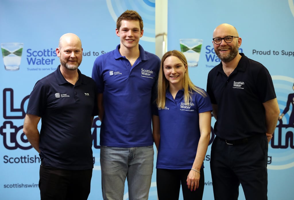 Public Sector PR photography, Learn to Swim Event, Scottish water, (L-R) Anthony McReavy, Duncan Scott, Toni Shaw