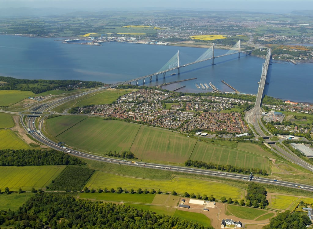 PR Scotland photography features Aerial view of land at Builyeon Road and the Forth bridges