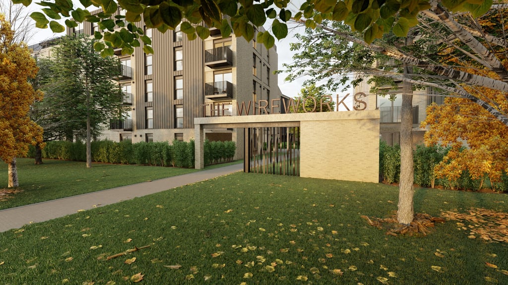 PR Edinburgh Photography shows the entrance of the new apartments at the Wireworks in Musselburgh