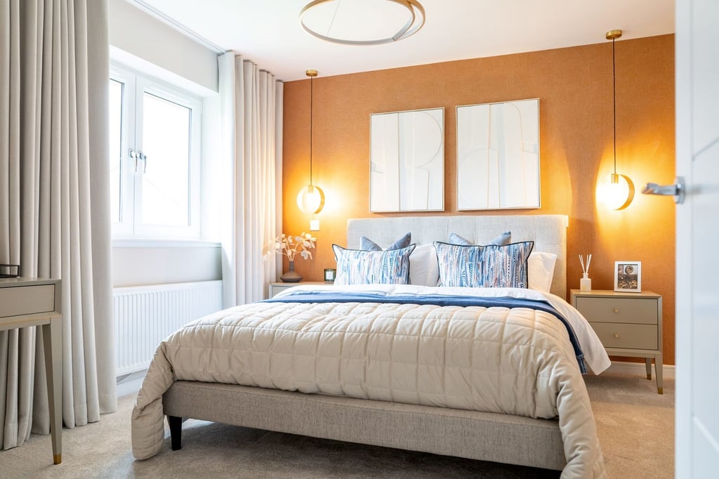 PR Scotland Photography features Master bedroom of Gilbertfield Woods show home