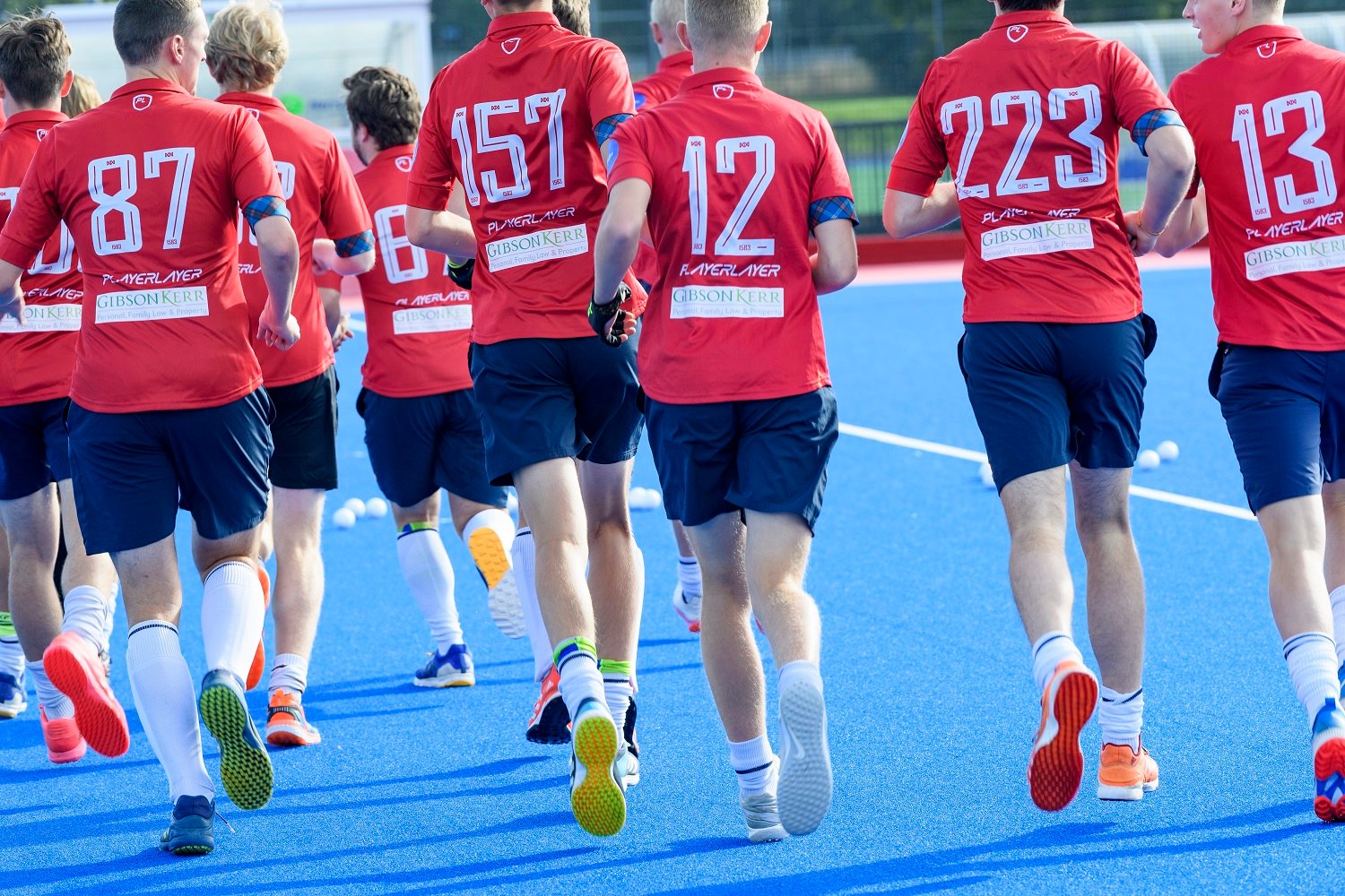 Men's second eleven team warm-up in new Gibson Kerr sponsored kit