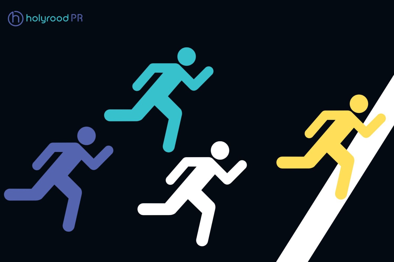 A graphic showing people having a race with one miles out in front due to PR success.