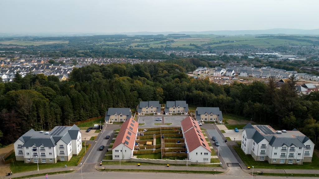 Drone shot of Cala affordable site image used by Edinburgh PR Agency