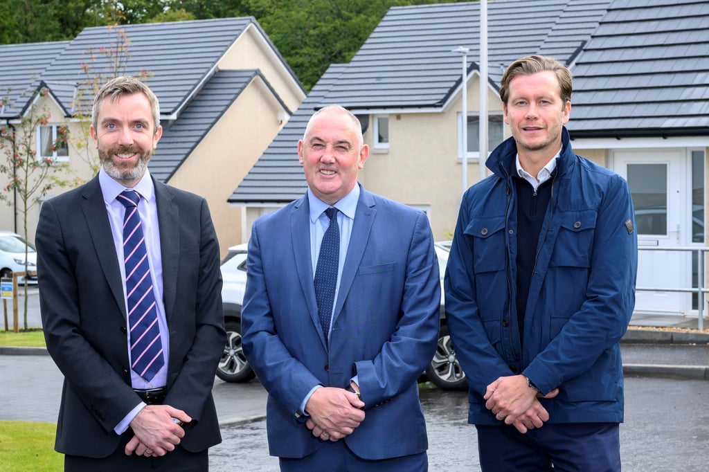Steven Henderson of Wheatley Group, Housing Minister Paul McLennan and Craig Lynes of Cala Homes image used by Edinburgh PR Agency