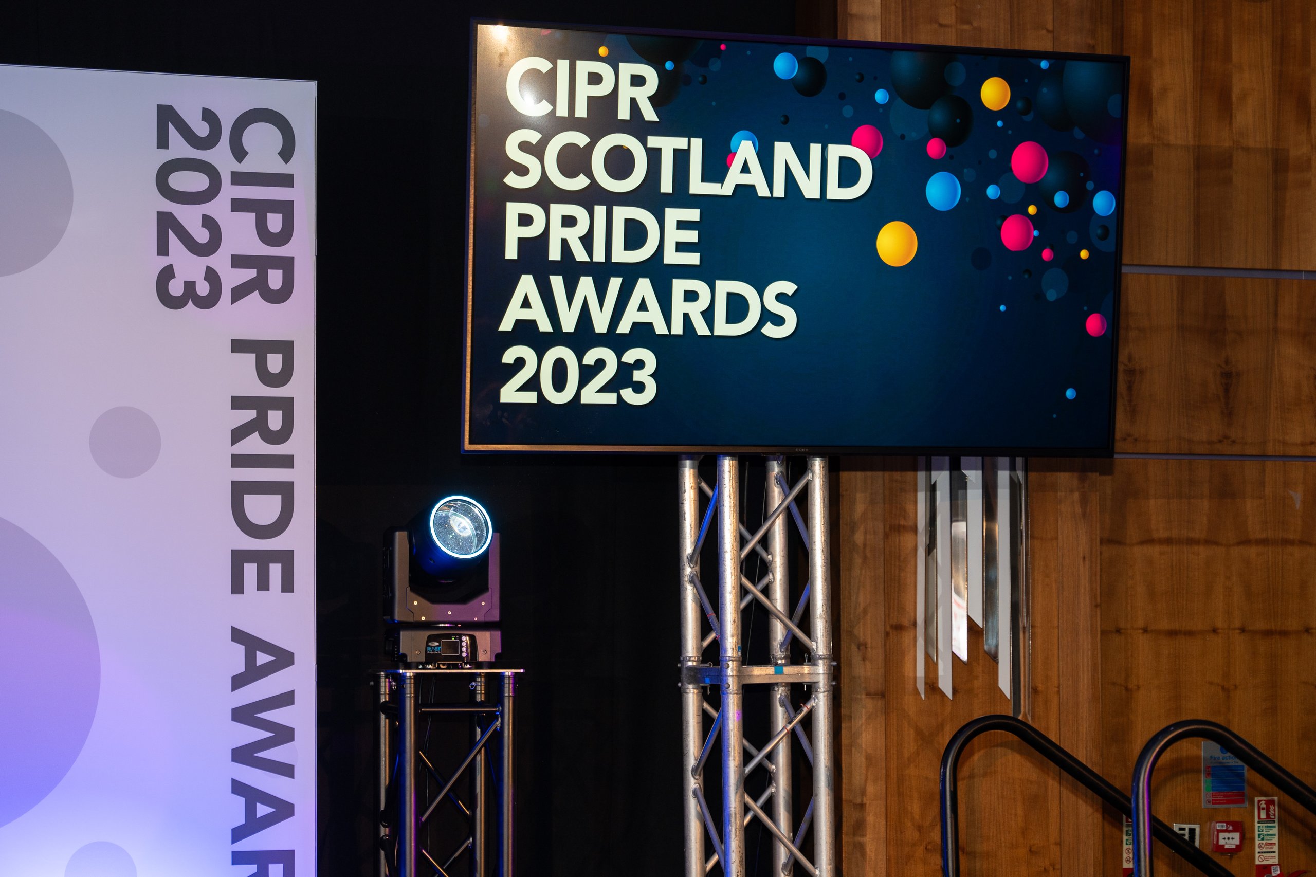 Award winning Edinburgh PR agency Holyrood team celebrating at CIPR PRide Awards 2023.