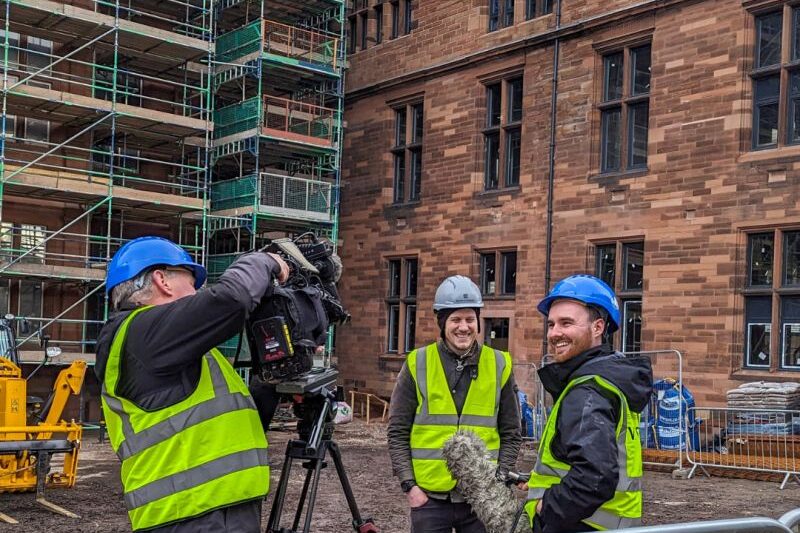 Square & Crescent team during filming with STV image used by Scottish PR Makeover for a genuine icon of Scottish heritage proves a major hit across news and social media showcased by digital PR experts