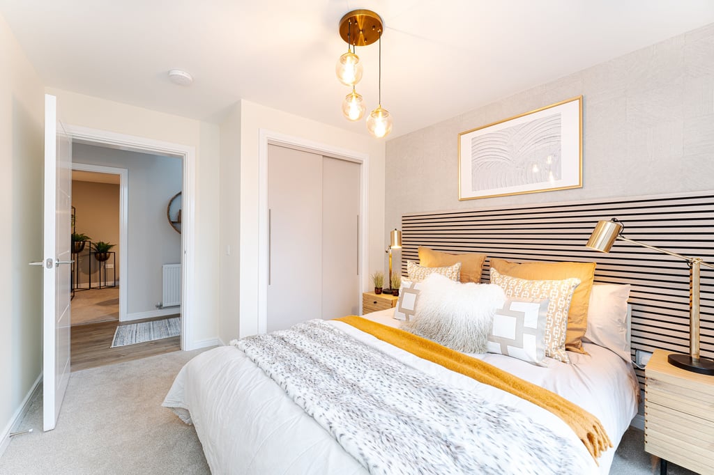 Bedroom and ensuite bathroom in new development in Musselburgh, Scotland