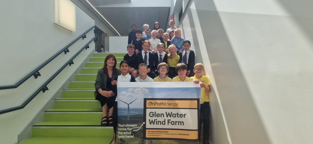 Renewables PR photography features young minds powering up for proposed wind farm with new name