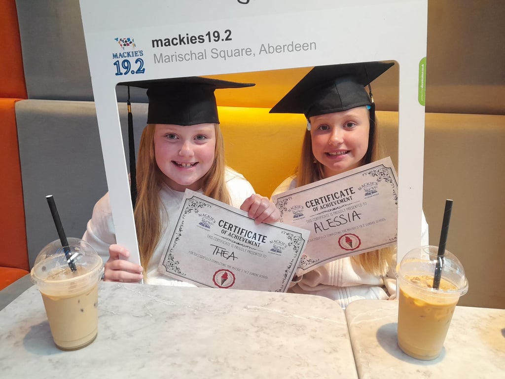 Youngsters Thea and Alessia graduating from the Mackies 19.2 Sundae School featured in Food and Drink PR photography
