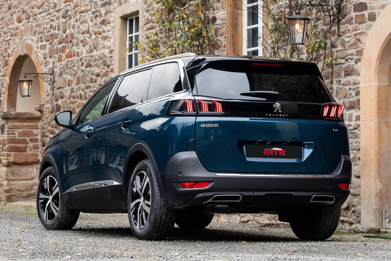 The rear view of the Peugeot 5008, featuring its modern taillight design and polished chrome details.