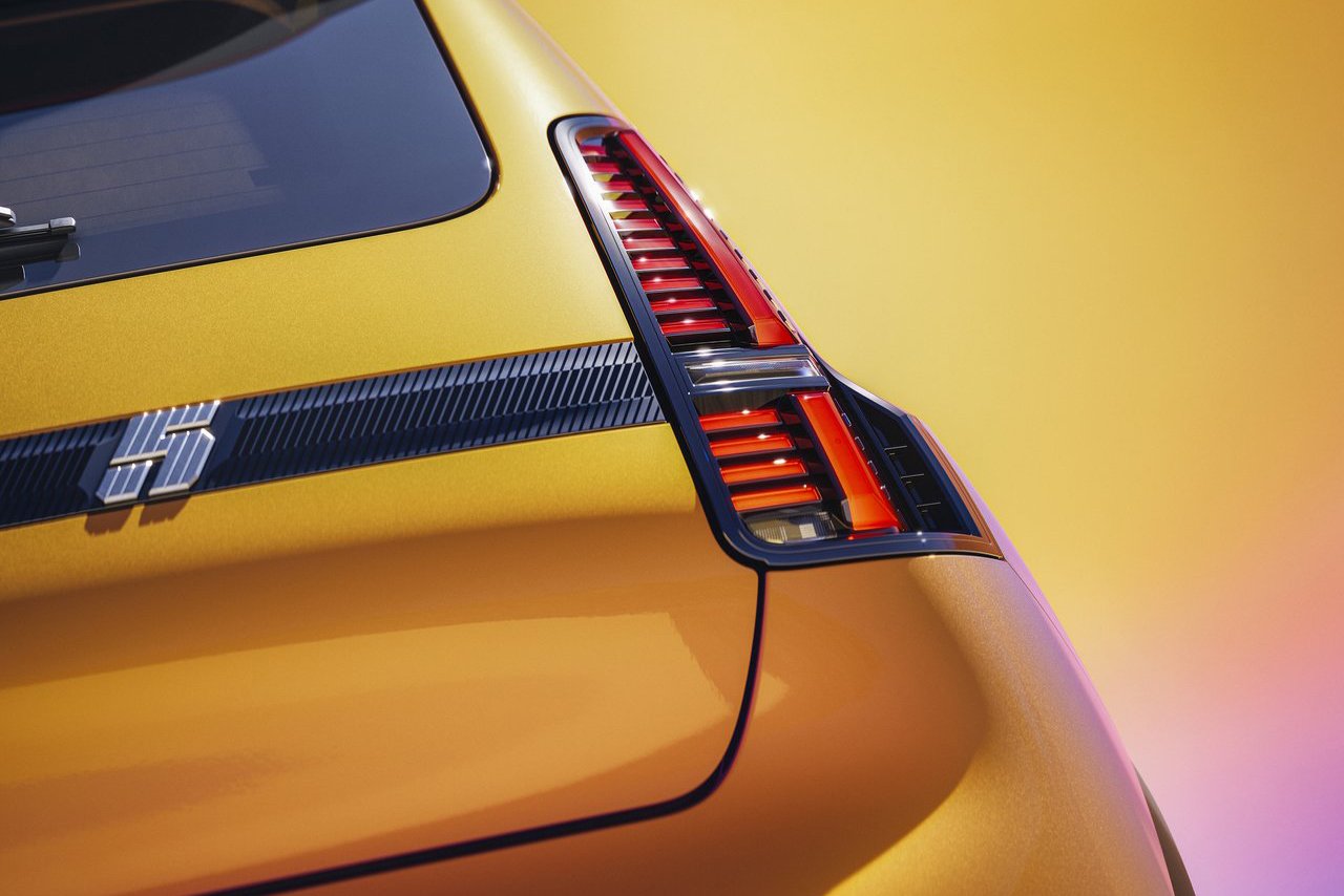 Close-up view of the Renault 5's rear, highlighting its retro-inspired taillights and modern design touches.