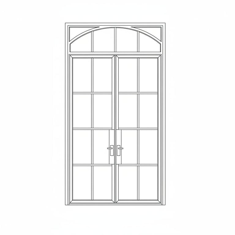 Arched Double Doors: Blueprint Style