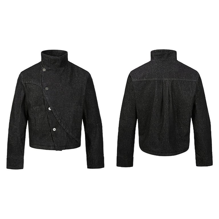 Asymmetrical High-Neck Denim Jacket - 2