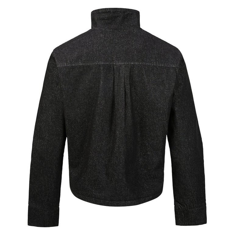 Asymmetrical High-Neck Denim Jacket - 3