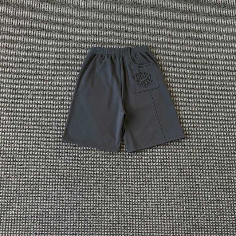 Mertra Curved Seam Embroidered Logo Shorts Grey