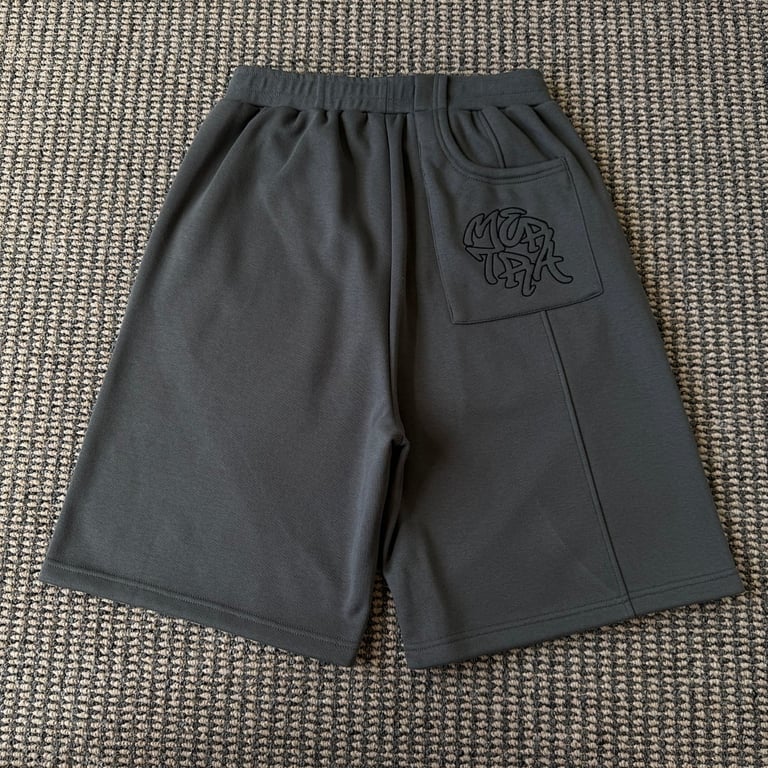 Mertra Curved Seam Embroidered Logo Shorts Grey - 13