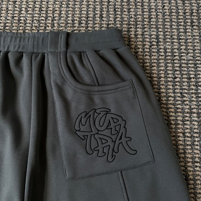 Mertra Curved Seam Embroidered Logo Shorts Grey - 14