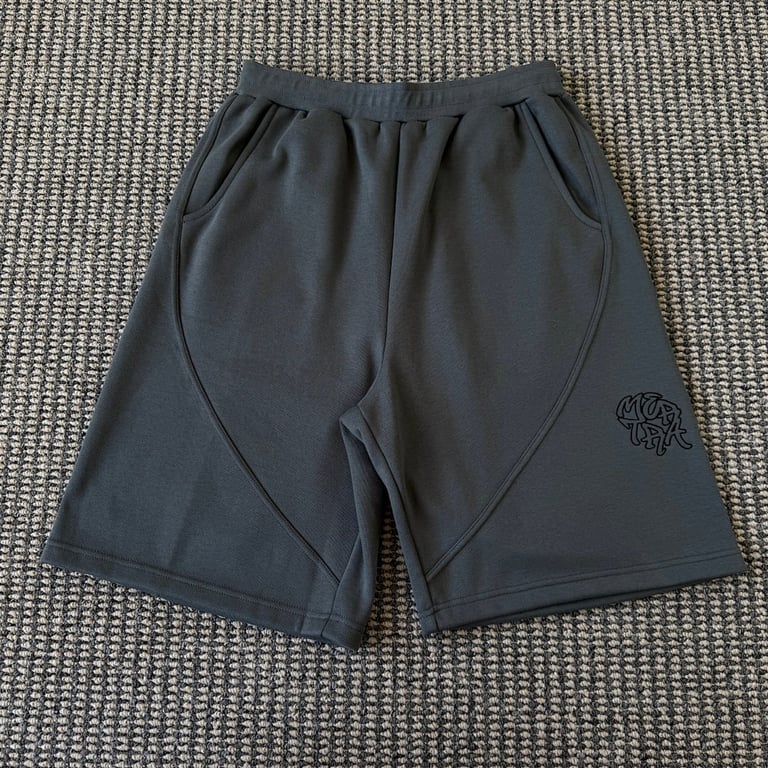 Mertra Curved Seam Embroidered Logo Shorts Grey - 5