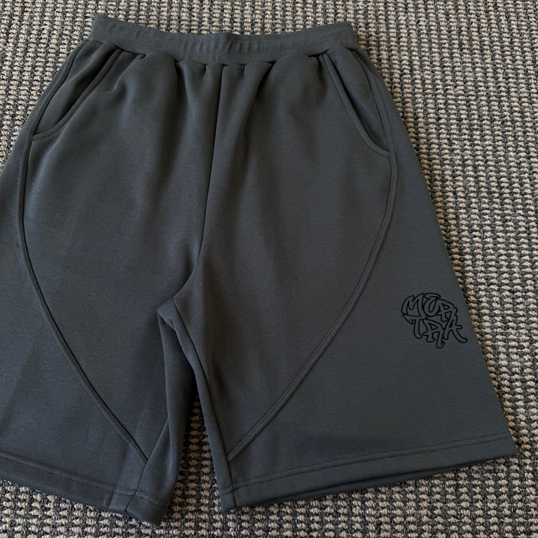 Mertra Curved Seam Embroidered Logo Shorts Grey - 6