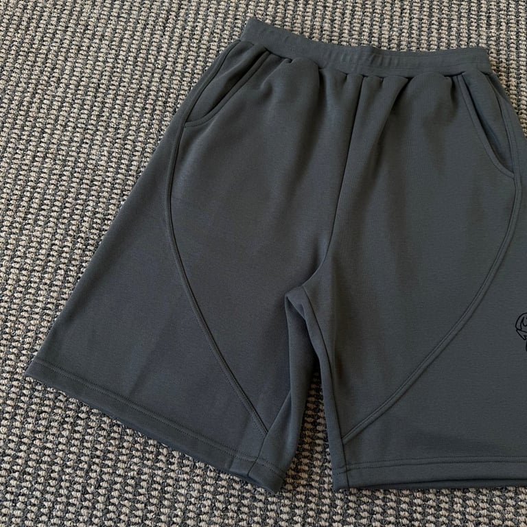 Mertra Curved Seam Embroidered Logo Shorts Grey - 7