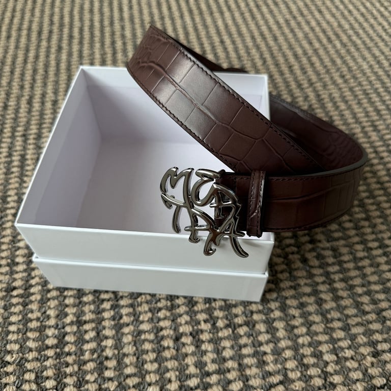 Mertra Croc-Embossed Logo Belt Brown