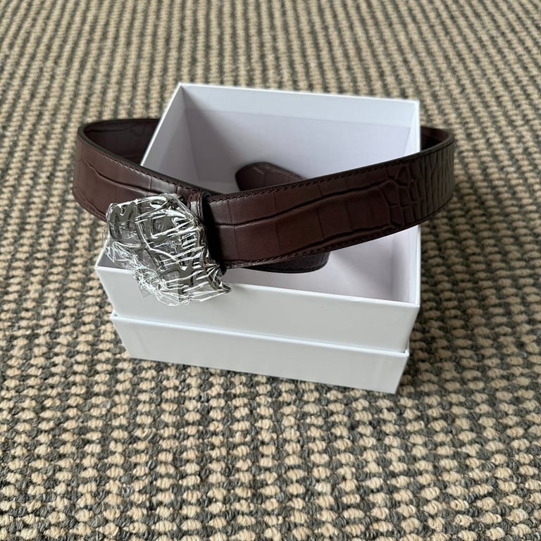 Mertra Croc-Embossed Logo Belt Brown - 7