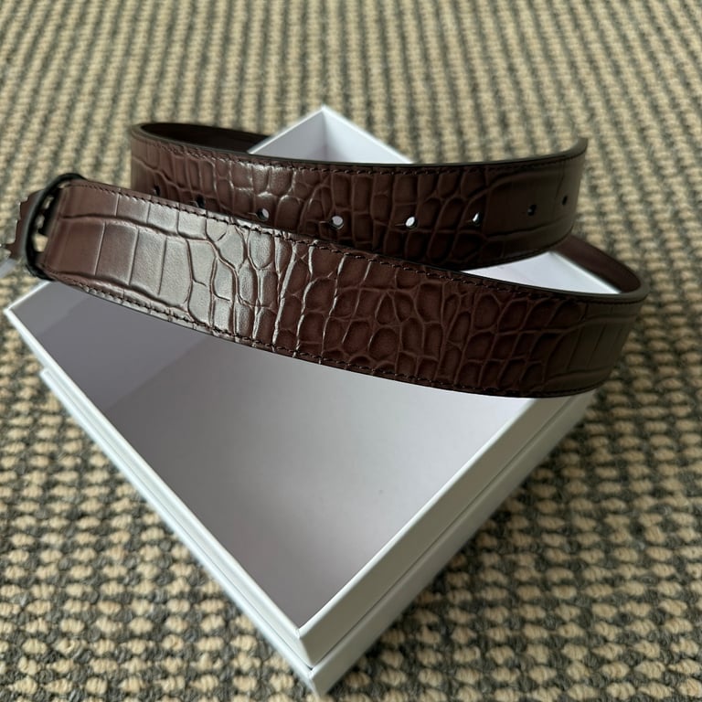 Mertra Croc-Embossed Logo Belt Brown - 8