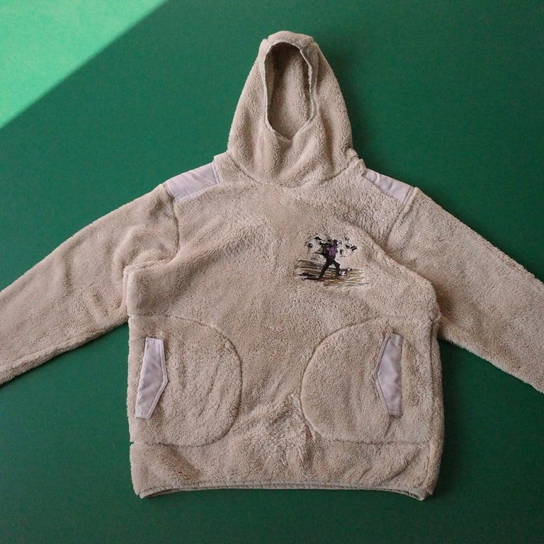 Derschutze Embroidered Fleece Hoodie Beige - 3