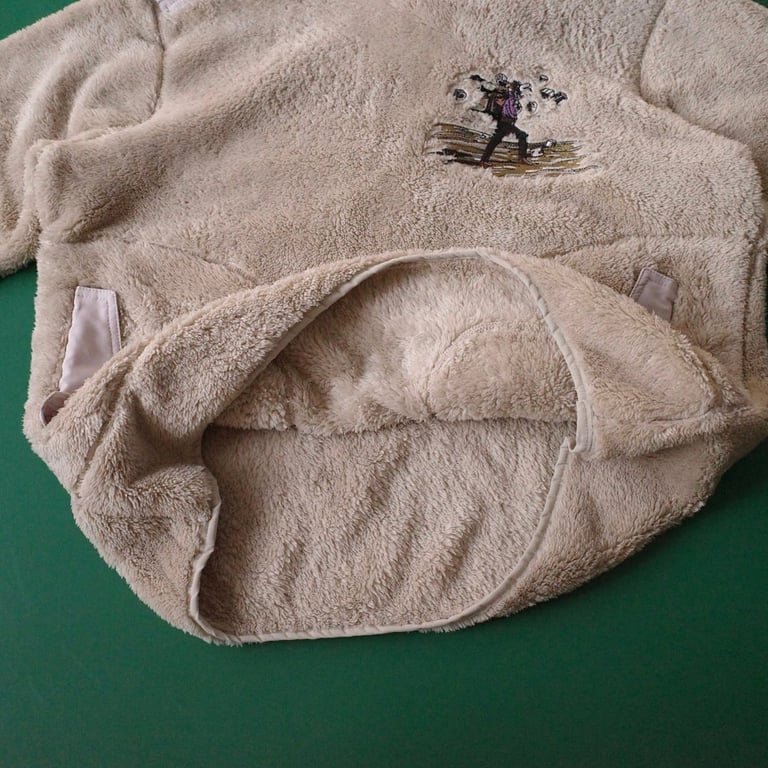 Derschutze Embroidered Fleece Hoodie Beige - 7