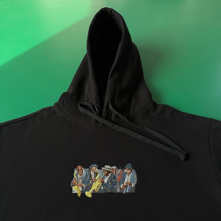 Derschutze Jazz Musicians Embroidered Hoodie Black - 7