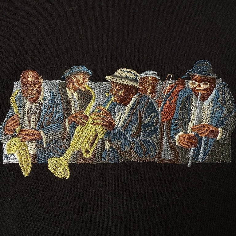 Derschutze Jazz Musicians Embroidered Hoodie Black - 10