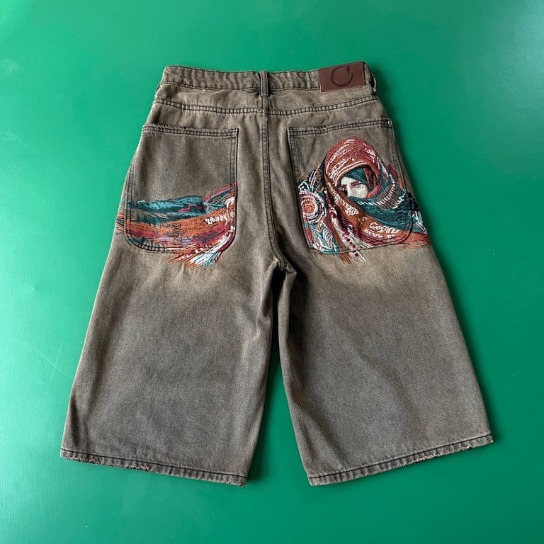 Derschutze Embroidered Jorts Light Brown - 3