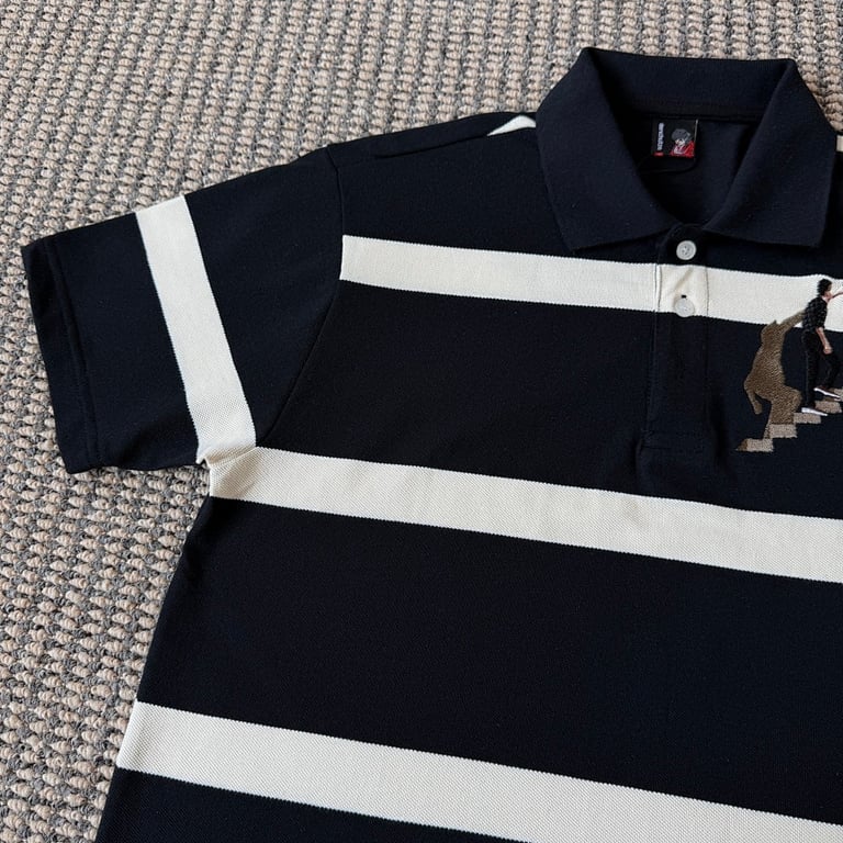 Derschutze Striped Embroidered Polo Black - 4