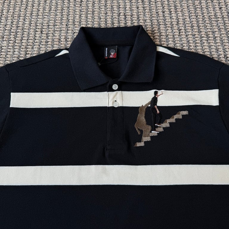 Derschutze Striped Embroidered Polo Black - 6