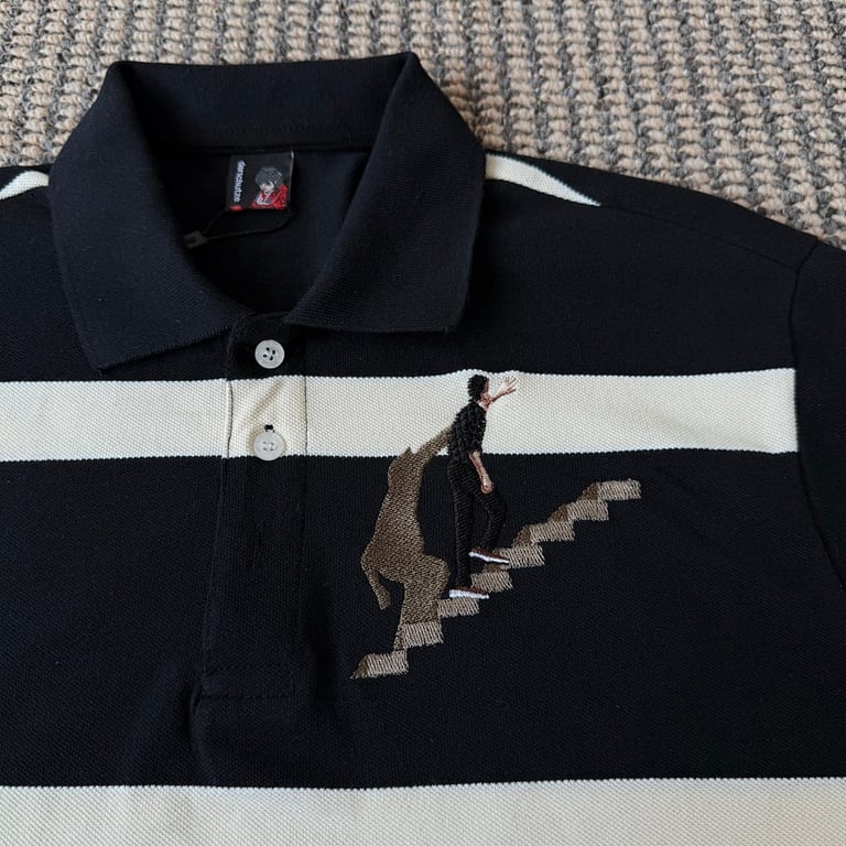 Derschutze Striped Embroidered Polo Black - 7