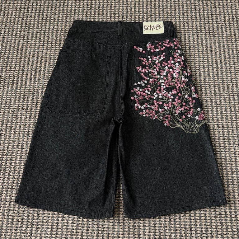 Derschutze Sakura Embroidery Denim Shorts - 4
